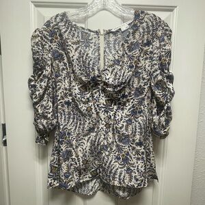 Veronica Beard Navy and Cream Patterned Blouse